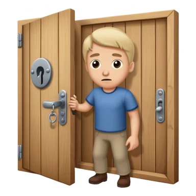 a confused man pulling a locked door sticker