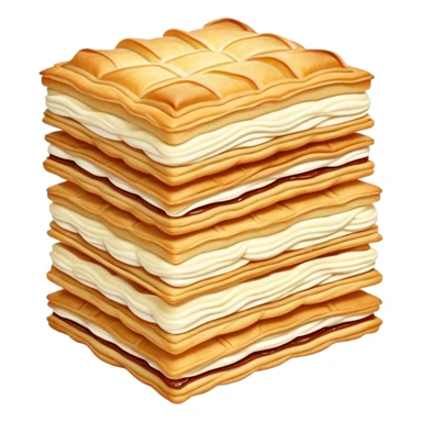 mille-feuille-cinematic-realistic-mille-feuille-dessert-emoji,-depicted-as-a-delicate-pastry-composed-of-two-crisp-layers-of-puff-pastry-with-a-rich-cream-filling,-rendered-with-intricate-textures-and-elegant,-soft-lighting. Please only show two layers sticker