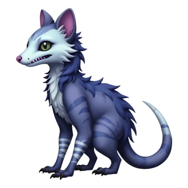 Kawaii dark cute gloomy ghoulish edgy fantasy ethereal feline-vernid-sergal-possum-monster-fursona animal creature full body with intricate markings  sticker
