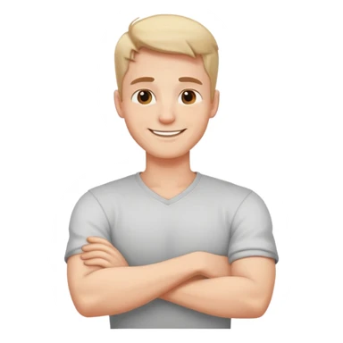 guy laughing arms crossed holding neck sticker