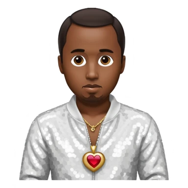 P Diddy with dark brown hair, white sequin outfit sticker