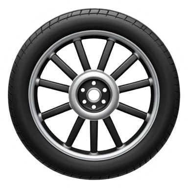 Front-view realistic wheel, perfectly symmetrical, short evenly spaced spokes, thick wide outer rubber rim, heavy solid look, clean design, centered. sticker