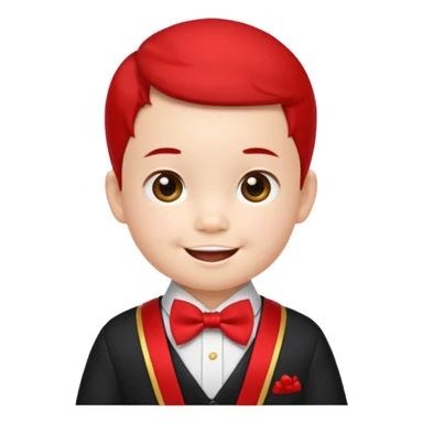 baby guy, wearing chinese royal ancient custome, red bow tie sticker