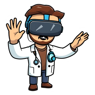 male doctor with brown beard and hair using virtual reality technology sticker