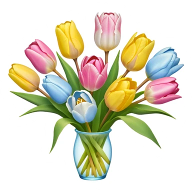 Bouquet of tulip yello, pink, white and light blue sticker