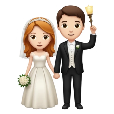 wedding couple with white man with dark brown hair and white woman with light ginger hair sticker