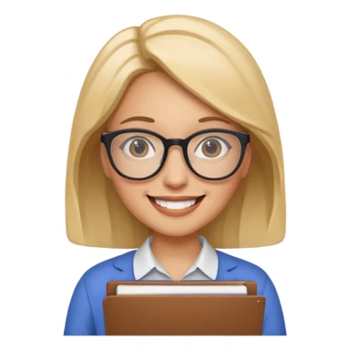 a woman with glasses and a folder in her hands like sticker