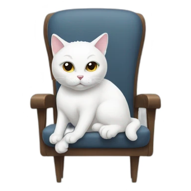 White cat sitting on a chair with paw placed like if he is saying wtf sticker