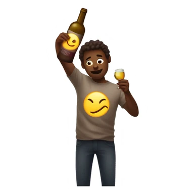 A tipsy person holding a wine bottle in one hand, and with the other hand clutching a glowing ❤️ emoji. The scene is set in a soft, warm light to give a sense of both vulnerability and intoxication sticker