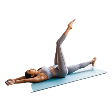 A person performing a Pilates exercise on a mat in a clean, modern studio. The focus is on core strength and flexibility, with a neutral, calming color palette. Simple equipment like a reformer machine and a soft, tranquil background enhance the feeling of controlled movement and focus. sticker