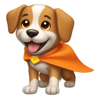 Superhero puppy that is smiling and flying with orange cape sticker