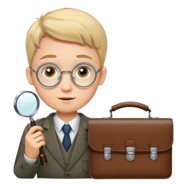 schoolboy with a briefcase and a magnifying glass sticker