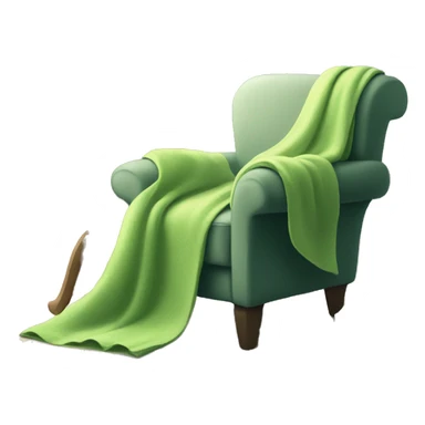 Linnen Armchair with light green blanket and book sticker