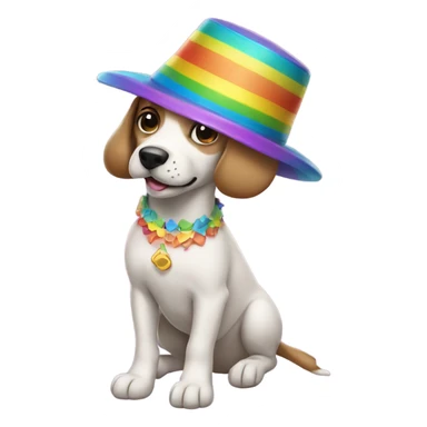 Dog swimming wearing a rainbow hat and dress sticker