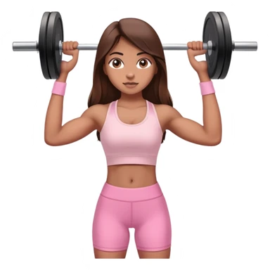 a north-east indian girl with long brown hair wearing a soft pink gym top lifting a barbell  sticker