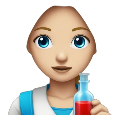 Girl with blond hair and blue eye take red vial sticker