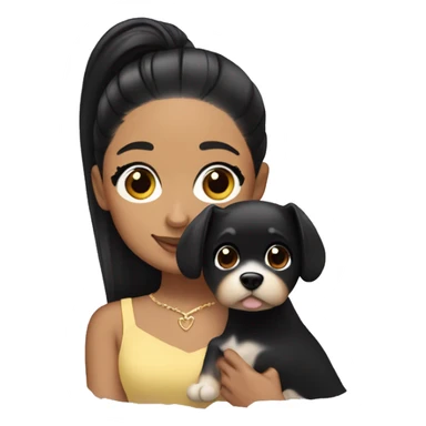 Ariana grande with black hair holding a dog sticker