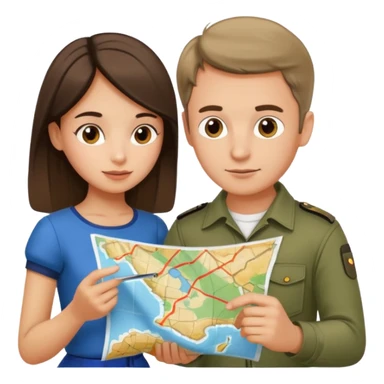 Russian man and elegant Spanish girl in cute outfits with a map planning  sticker