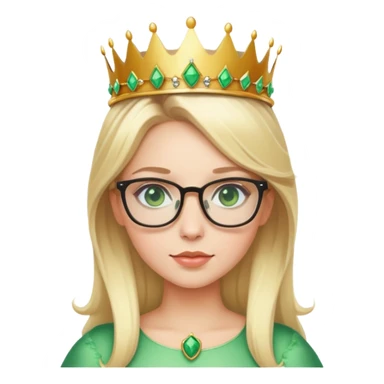 beautiful princess with blonde hair, striking green eyes, wearing glasses and a crown sticker