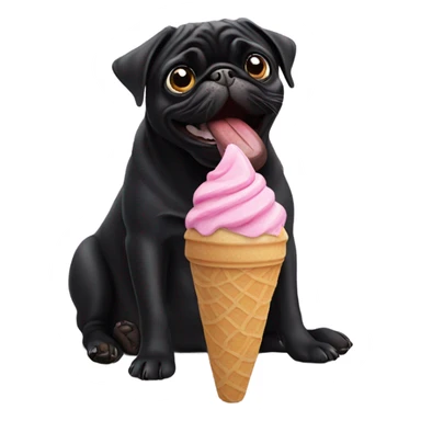 Black Pug licking icecream cone sticker