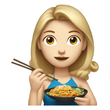 Dark blonde haired girl, mid 30s, super mom, eating Thai Food with chopsticks  sticker
