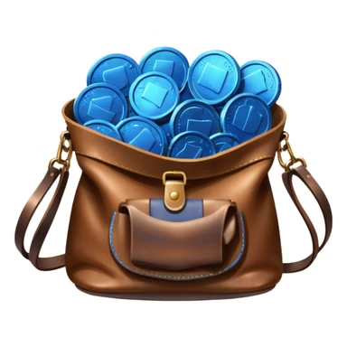 blue coins inside a brown bag sticker