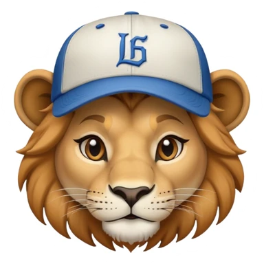 confident female lion head and shoulders wearing a baseball cap sticker