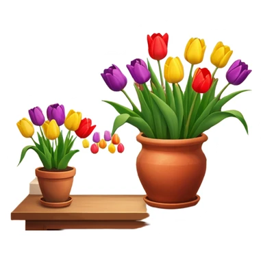 Clay pot with tulips on windowsill sticker