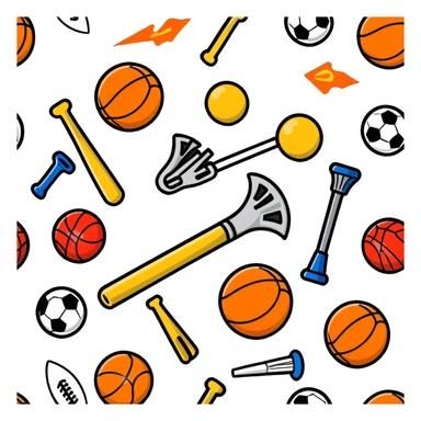 Multiple sports balls and equipment exploding outward in a boom sticker