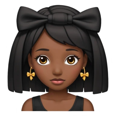 Adult woman with black cute  cut with a black top and a bow on her head with long lashes sticker