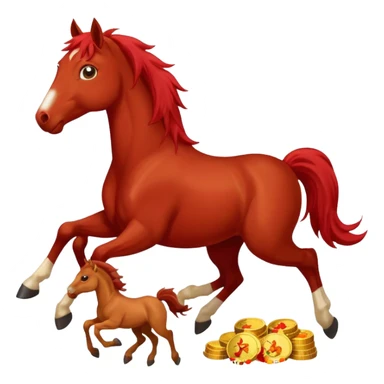 red horse and baby horse agressive running happiness money sticker