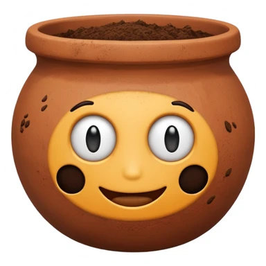 top down view of a round clay pot, emoji style sticker