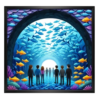des gens qui sont dans un tunnele et les parois c'est des poissons  sticker