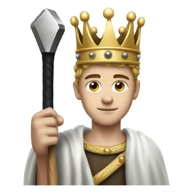 A young white king with crown and his hand having black colour hammer sticker