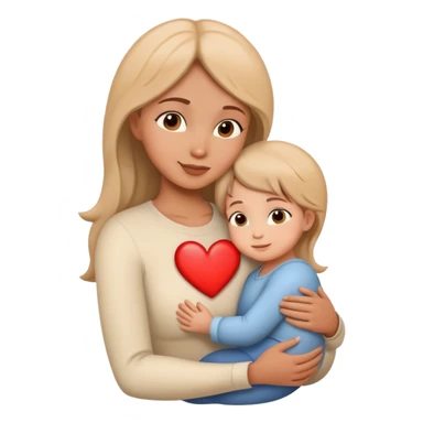 Mother and child in a loving embrace, heart symbol sticker