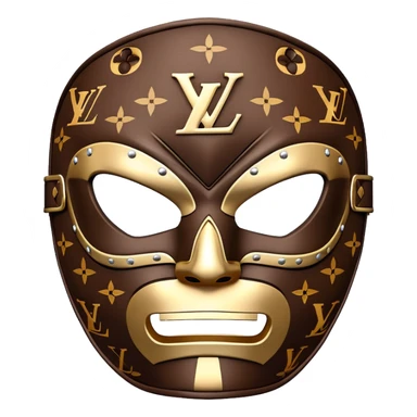luxury Louis Vuitton luchador mask with LV monogram pattern and brown leather sticker