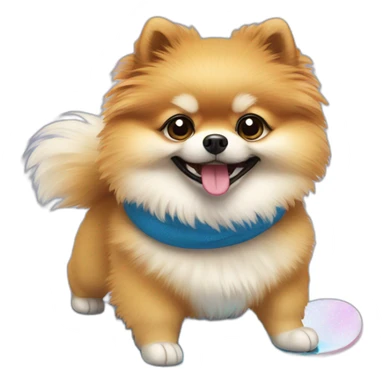 a pomeranian on a snowboard sticker