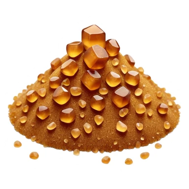heap of brown sugar, golden-amber, coarse crystals, granulated, dry, a few loose crystals at base, no spoon, clean, 3D, soft shadows, natural texture, no cartoon features, no packaging, no bowl, transparent background, emoji scale sticker