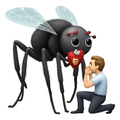 A fly is kneeling on one knee with a wedding ring to propose to his girl friend, a big fuzzy spider that is ready to eat the fly, but in a loving way sticker