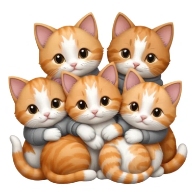 6 tiny kittens cuddling together all various different natural colours including solid grey with white mittens, grey and white, ginger and white, calico, and brown and white sticker