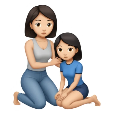 asian woman kneeling in front of a white man sticker