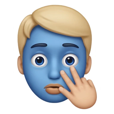 Blue emoji keeping hand in lip sticker
