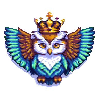 pixel art crowned owl, flying with crown slightly tilted sticker