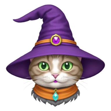 half cat wear purple wicth hat sticker