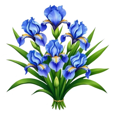 big bouquet Sky Blue Iris, luxuriant, leaf, bud sticker