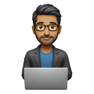 indian guy with a rounded glasses and Light stubble or a short beard working on a laptop sticker