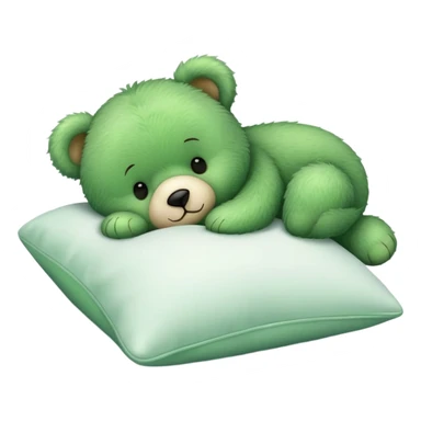 Cute Green fluffly teddy bear sleeping on a White pillow sticker