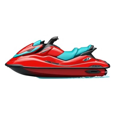 jet ski (red black and white all in the same amount. maybe a red a bit more dominant) on the sea. show the sea under the jet ski - blue with turquoise. no sky - white background instead. DO NOT REMOVE THE SEA AND THE WHITE WHEN FINALIZING!  NO ONE IS ON THE JET SKI  sticker