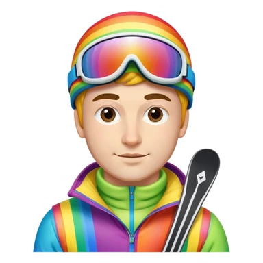 A gay man skiing in a rainbow outfit sticker
