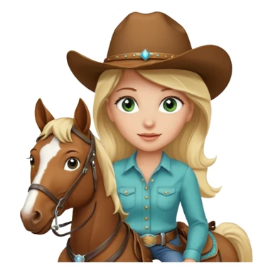one blonde with light blue green eyes cowgirl on a horse sticker